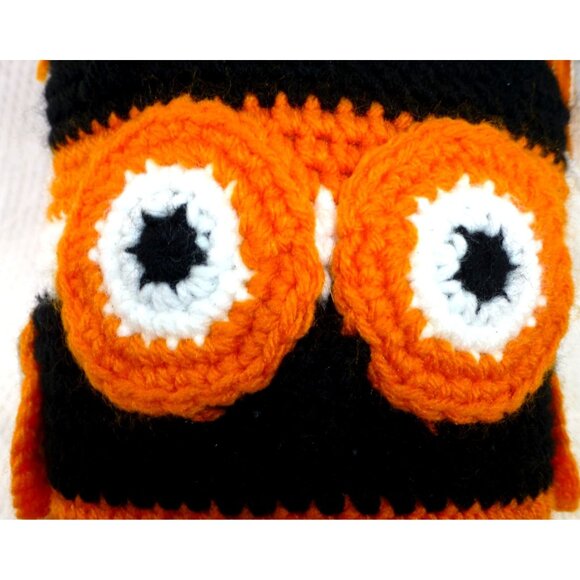 Handmade Crochet Owl Plushie In Black Orange & White With Tassel Ears - Cute & Q - Picture 2 of 8